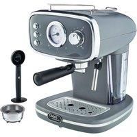 Cooks Professional 15 Bar Retro Coffee Espresso Machine, Steam Wand, Temperature Gauge & Large Capacity - Grey