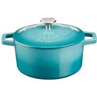 Cooks Professional Cast Iron Casserole With Lid 20Cm 2.8L Capacity Oven Proof Enamelled Cast Iron Pan Enamelled Interior For All Hob Types Stainless Steel Knob Graduated Teal