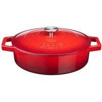 Cast Iron Shallow Casserole Dish Oven Proof Enamelled Pan with Lid 28 cm 4.3L