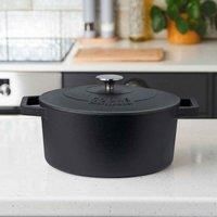 Cooks Professional Cast Iron Casserole with Lid 26cm | 5.8L Capacity | Oven Proof Enamelled Cast Iron Pan | Non Stick Interior | For All Hob Types | Stainless Steel Knob | Matt Black
