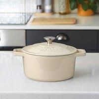 Cooks Professional Cast Iron Casserole with Lid 20cm | 2.8L Capacity | Oven Proof Enamelled Cast Iron Pan | Non Stick Interior | For All Hob Types | Stainless Steel Knob | Off White