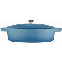 Cooks Professional Cast Iron Shallow Casserole with Lid 28cm | 4.3L Capacity | Oven Proof Enamelled Cast Iron Pan | Non Stick Interior | For All Hob Types | Stainless Steel Knob | Graduated Blue