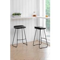 'Lara' Set of Two Saddle Seat Kitchen & Breakfast Counter Bar Stools: Handmade Armless Wood Counter Bar Stool with Black Legs for Dining Room