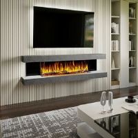 Evolution Fires Vegas 72-Inch Wall Mounted Electric Fireplace   Venetian Stone   Fully Assembled   3-Sided Panoramic Flame   Remote Control   Led Side Lights Grey