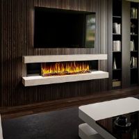 Evolution Fires Vegas 72-Inch Wall Mounted Electric Fireplace   Venetian Stone   Fully Assembled   3-Sided Panoramic Flame   Remote Control   Led Side Lights Beige