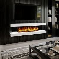Evolution Fires Vegas 72-Inch Wall Mounted Electric Fireplace   Venetian Stone   Fully Assembled   3-Sided Panoramic Flame   Remote Control   Led Side Lights White