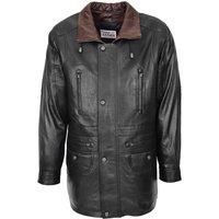 House of Leather Men's Men's Real Leather Parka Coat Black With Brown Collar | Size: Medium