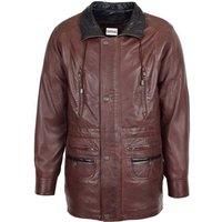 Mens Real Leather Coat Winter Overcoat Classic Style Jason (M, Brown with Black Trim)