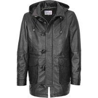 House of Leather Men's Mens Real Leather Duffle Coat Detachable Hood Jack Black | Size: Large