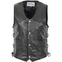 House of Leather Men's Mens Leather Gilet with Side Tassels Biker Style Vest Jax Black | Size: 3XL