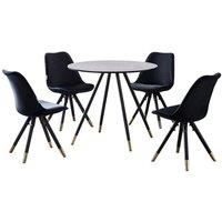 5PCs Alexander Toronto Marble Effect Dining Table Set - Modern Space-Saving Velvet Chairs, Metal Legs, 4-Seater
