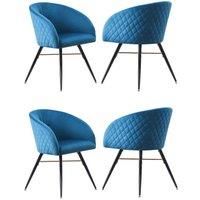 Life Interiors Set Of 4 Vittorio Velvet Dining Chairs Upholstered For Dining Room Kitchen Restaurant Office Blue, Blue