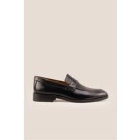 Oswin Hyde Wyatt Mens Crust Leather Loafer Shoes for Casual and Formal Events Black