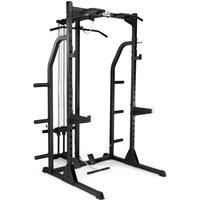Fuel Fitness Power Rack Adjustable Weight Training Squat Cage w/ Hi-Lo Pulley