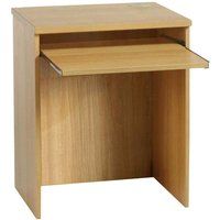 R White Small Desk with Slide-out Keyboard Shelf, Classic Oak