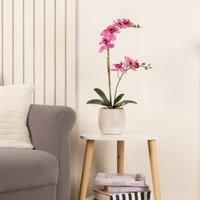 Artificial Pink Phalaenopsis Orchid in Textured Ceramic Plant Pot
