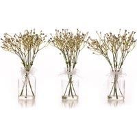 Set of 3 Artificial Gypsophila Bundles in Glass Bottle Vases