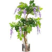 Artificial Wisteria Tree Plant 110cm Artificial Purple Silver Planter 110cm