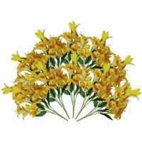 Artificial Lily Plants Yellow 60cm 12 x Bare Stem Flowers 144 Flowers Bouquet