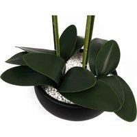 60cm White Orchid in Black Ceramic Planter - Realistic Home Decor Plant