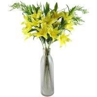 100cm Yellow Lily and Fern Display Glass Vase | Dried Artificial Flowers Plants