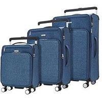 Rock Luggage Rocklite Dlx 3 Piece Set 8 Wheel Soft Unique Lightweight Large Suitcase - Denim Blue