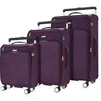 Rock Luggage Rocklite Dlx 3 Piece Set 8 Wheel Soft Unique Lightweight Large Suitcase - Purple