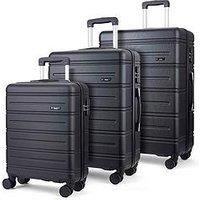 Rock Lisbon 3 Piece Set (Small, Medium, Large) Hardshell Suitcase Lightweight Luggage in Black