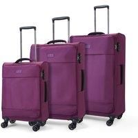 Rock Luggage Paris 8 Wheel Softshell Lightweight 3Pc Suitcase With Lock -Purple