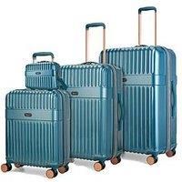 Rock Selene Set of 4 Hard Shell Suitcases in Blue - Elegant Design, 360 Swivel-Wheels, Telescopic Handle, Metallic Finish, Copper Accents & TSA Combination Lock - Small, Medium, Large & Vanity