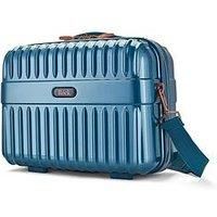 Rock Selene Vanity Hard Shell Vanity Case in Blue - Elegant Design, Removable Shoulder & Suitcase Handle Strap, Metallic Finish with Copper Accents & Lockable Zips - 29x36x19cm 1.2KG
