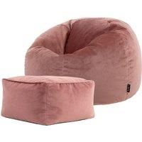 icon Kingston Velvet Bean Bag with Footstool, Dusk Pink, Large Adult Bean Bag Chair with Filling Included, Accent Chair, Pouffe Footstool, Living Room, Living Room Furniture, Bedroom Furniture