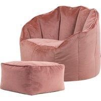icon Sirena Bean Bag Chair and Bean Bag Footstool, Dusk Pink, Velvet Accent Chair, Adult Bean Bag Seat and Pouffe with Filling Included, Large Bean Bag, Living Room Furniture