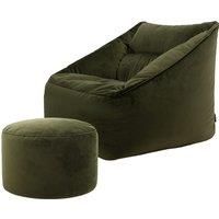 icon Natalia Velvet Lounge Chair Bean Bag and Pouffe, Olive, Giant Bean Bag Velvet Chair, Large Bean Bags for Adult with Filling Included, Accent Chair Living Room Furniture