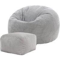 icon Kingston Cord Bean Bag with Footstool, Grey, Large Adult Bean Bag Chair with Filling Included, Comfy Chair, Pouffe Footstool, Living Room Furniture, Bedroom Furniture