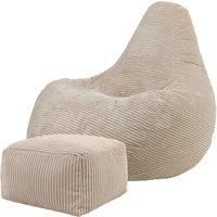 icon Dalton Cord Recliner Bean Bag with Footstool, Beige, Large Adult Bean Bag Chair with Filling Included, Comfy Chair, Living Room Furniture, Bedroom Furniture