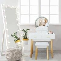 Dressing Table Set with LED Lights Mirror, Cushioned Stool, 4 Drawers Makeup Table Kit