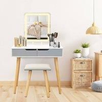 Alivio Women's Vanity Dressing Table Set with Rectangle LED Mirror & Stool (Grey) in Grey