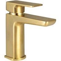 Scudo Muro Deck Mounted 1 Handle Basin Mixer W Waste - Brushed Brass, Gold