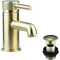 Brushed Brass Basin Sink Tap Peg Lever Knurled Handle Bathroom