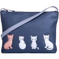 Mala Leather Sitting Cats Midi Crossbody bag (Navy Blue)