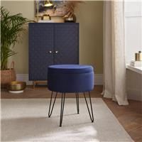 GFW Avery Velvet Storage Footstool - Blue