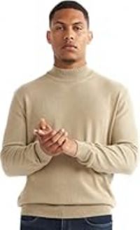 alsestudio Men`s Mock Neck Jumper 100% Cotton Premium Quality Soft Touch Long Sleeve Pullover Essential Style Knitted Roll Neck Sweaters for Men Beige Medium