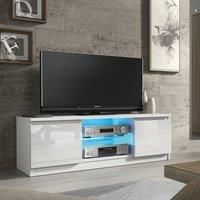 Creative Furniture TV Unit 120cm White Modern Stand Gloss Doors Free LED