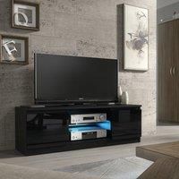 TV Unit 120cm Cabinet Cupboard TV Stand Living Room High Gloss Doors - Black