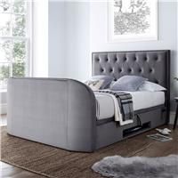 Geneva TV Bed Frame with Ottoman Storage & 2.1 Bluetooth Speaker System (Grey Velvet, Double)