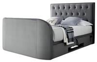 Geneva TV Bed Frame with Ottoman Storage & 2.1 Bluetooth Speaker System (Grey Velvet, Super King)