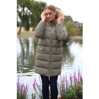 DOUBLE SECOND Women's Oversized Long Duvet Coat in Khaki | Size: 14