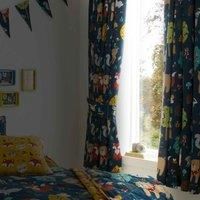 Happy Linen Company Girls Boys Woodland Friends Woodland Navy Blue 66" x 54" Ring Track Pole Fully Lined Thermal Blackout Pencil Pleat Curtain Set
