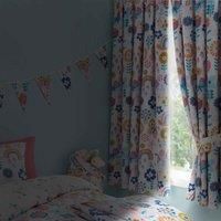 Happy Linen Company Girls Boys Kids Flower Garden Butterflies Multicolour 66 x 54 Ring Track Pole Fully Lined Thermal Blackout Pencil Pleat Curtain Set